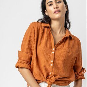 Lilla P Signature Gauze Button Down Shirt